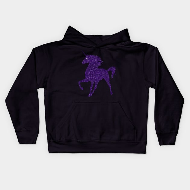 Purple Faux Glitter Magical Unicorn Kids Hoodie by Atteestude